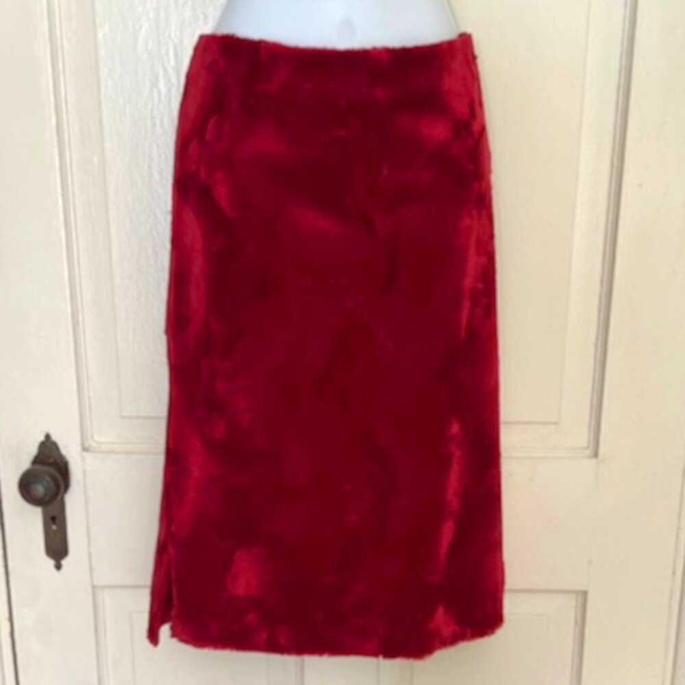 Fiery Red Fake Fur Pencil Skirt